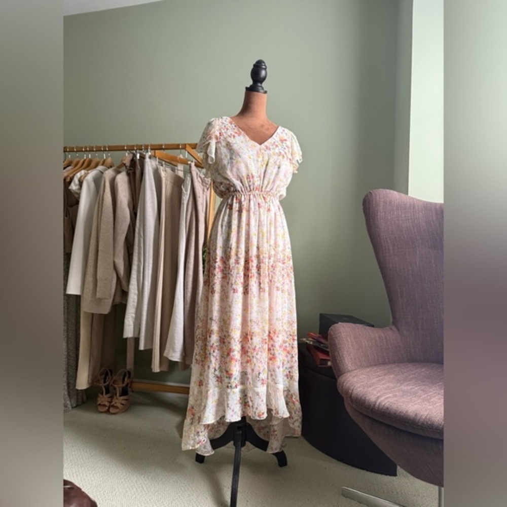 Charlotte Russe Pink High Low Sundress V-Neck Cap Sleeve